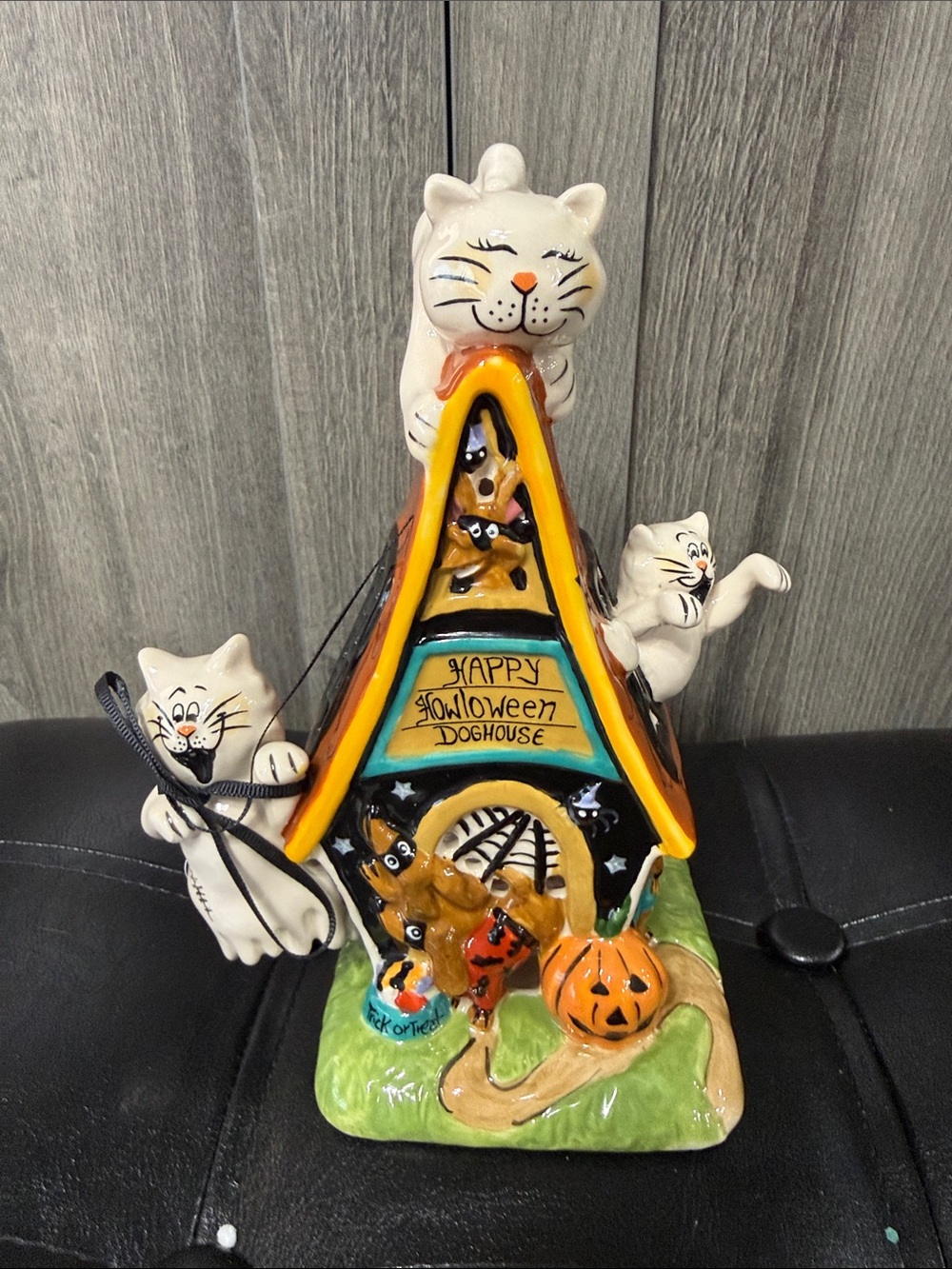 Blue Sky Clayworks Howloween Dog House With Halloween Ghost Cats By H. Goldminc